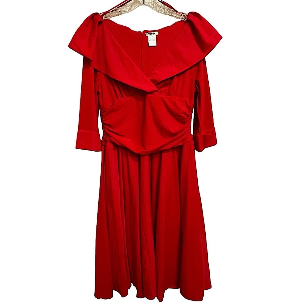 Masseys Red Retro Vibe Midi Dress Stretch Holiday Party Event Size 14